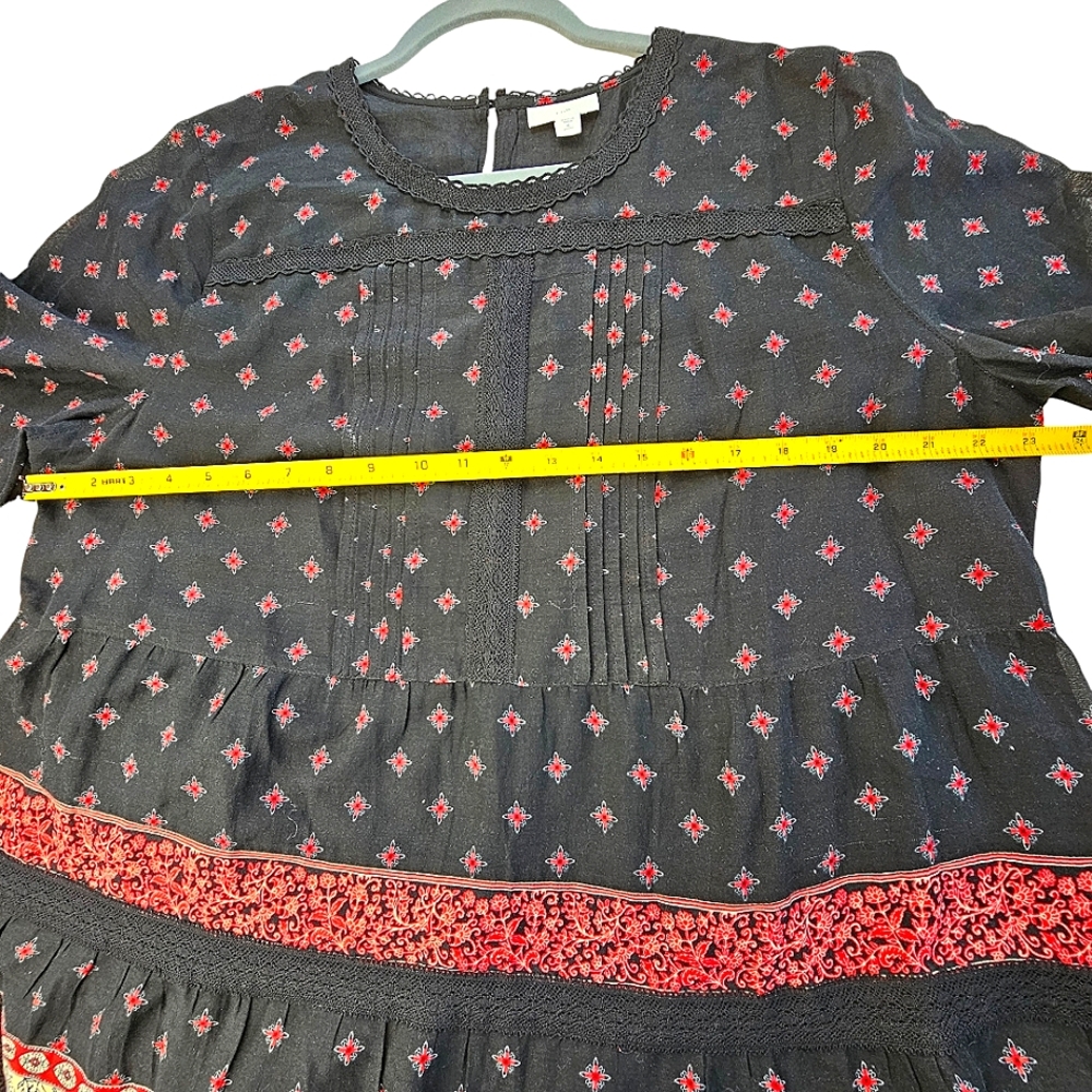 J.JILL Pintuck Lace Tiered Black & Red Cotton Floral A-Line Dress Size XLP - Picture 6 of 14